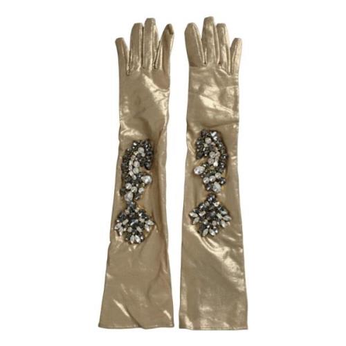 Kristalversierde Satijnen Handschoenen Dolce & Gabbana , Beige , Dames