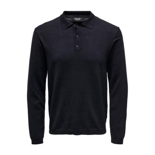 Gebreide Polo Shirt Donkerblauw Only & Sons , Blue , Heren