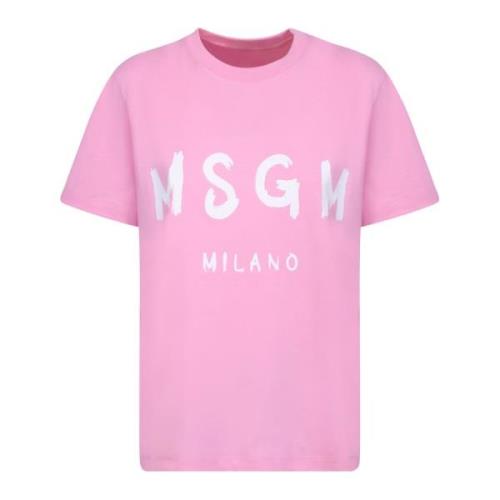 Roze Wit Logo T-Shirt Ronde Hals Korte Mouwen Msgm , Pink , Dames