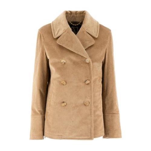 Ribbed Classic Coat Sealup , Beige , Dames