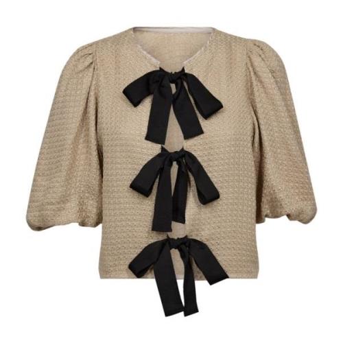 Boucle Bow Blouse met Strikdetail Co'Couture , Beige , Dames