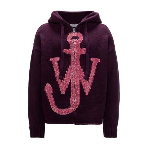 Logo Rits Hoodie - Merino Gebreid Ontwerp JW Anderson , Purple , Heren