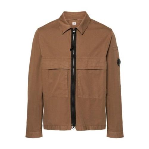 Aarde Bruine Gabardine Shirt Bril Detail C.p. Company , Brown , Heren