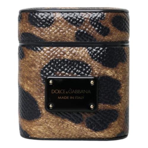 Luipaard Kalfsleren Airpods Hoesje Dolce & Gabbana , Brown , Unisex