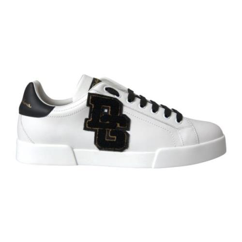 Witte Leren Logo Lage Sneakers Dolce & Gabbana , White , Heren