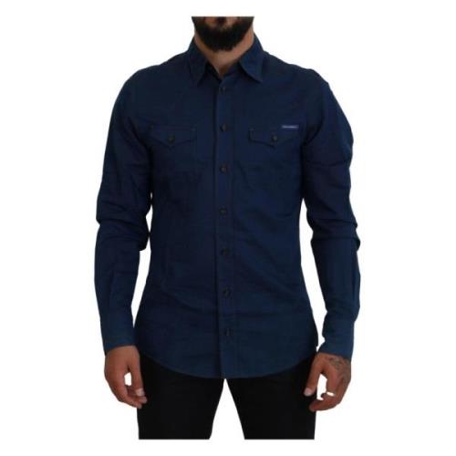 Blauw Denim Casual Shirt Dolce & Gabbana , Blue , Heren