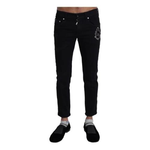 Zwarte Geborduurde Slim Jeans Dolce & Gabbana , Black , Heren