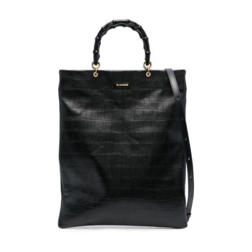 Zwarte Bamboe Shopper Medium Tas Jil Sander , Black , Dames