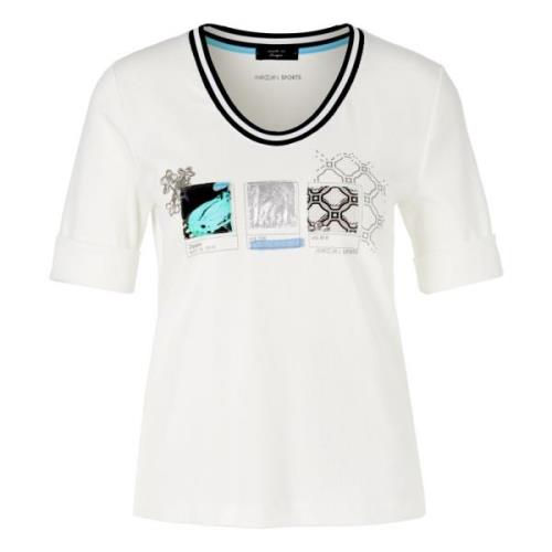 Geribbeld katoenen T-shirt Marc Cain , White , Dames