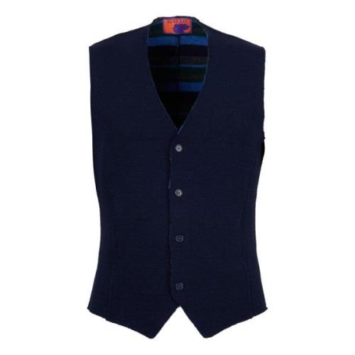 Blauwe Tartan Wollen Vest Gallo , Blue , Heren