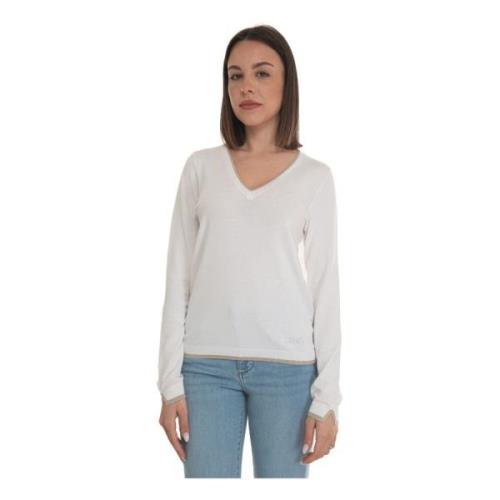 Sprankelende V-hals pullover met lurex Liu Jo , White , Dames