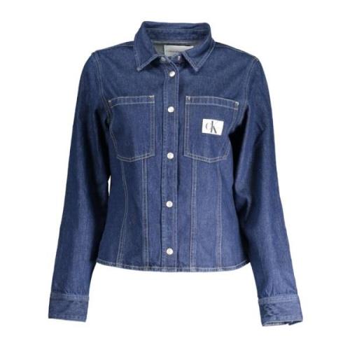 Blauw Italiaanse Kraag Lange Mouw Shirt Calvin Klein , Blue , Dames