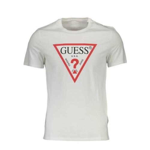 Korte Mouw Katoenen T-Shirt Wit Guess , White , Heren