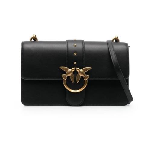 Love Birds Leren Tas Zwart Goud Pinko , Black , Dames