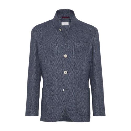 Navy Cashmere Wool Jackets Herringbone Brunello Cucinelli , Blue , Her...