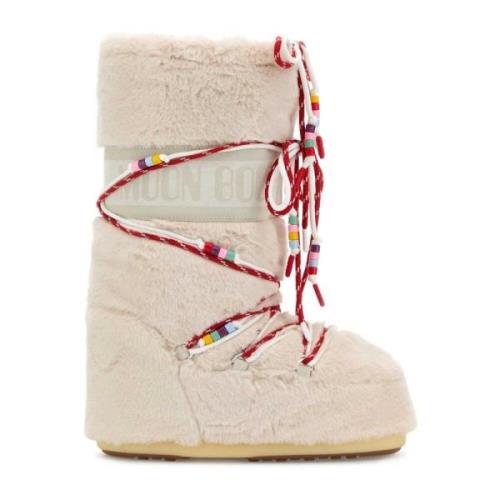 Eco Fur Icon Enkellaarzen Moon Boot , White , Dames