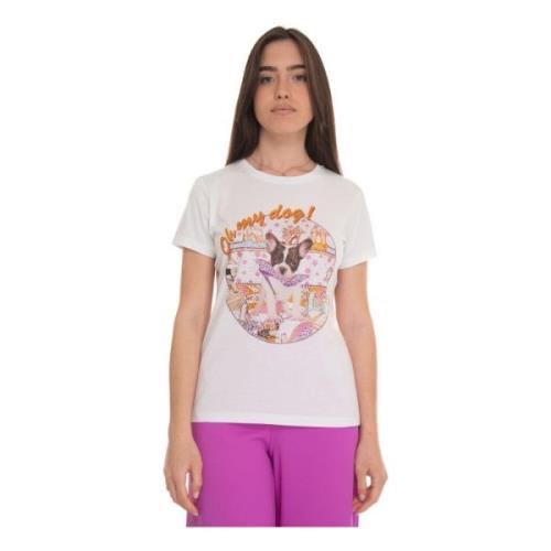 Diamant Print T-shirt Korte Mouwen Luckylu , White , Dames