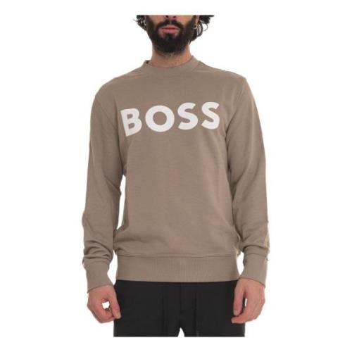 Effen Crewneck Sweatshirt met Maxi Logo Boss , Beige , Heren