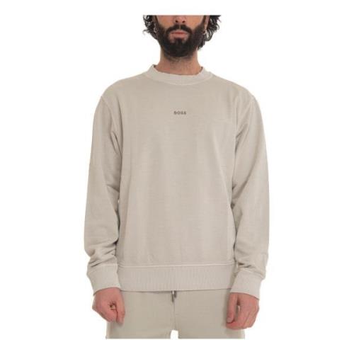 Effen Crewneck Sweatshirt met Logo Boss , Beige , Heren