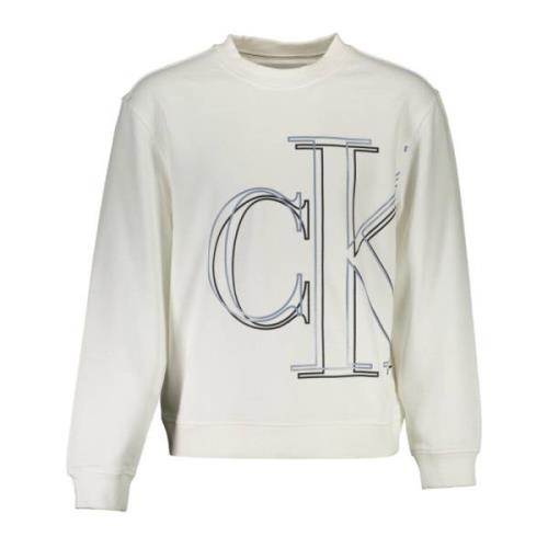 Witte Crewneck Sweatshirt met Lange Mouwen en Print Logo Calvin Klein ...