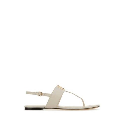 Elegante Ivoor Leren Teenslippers Tory Burch , White , Dames