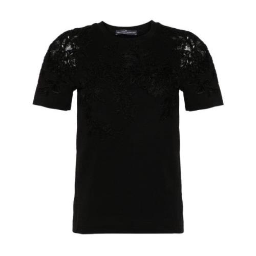 Zwart Bloemenapplicatie Crew Neck T-shirt Ermanno Scervino , Black , D...