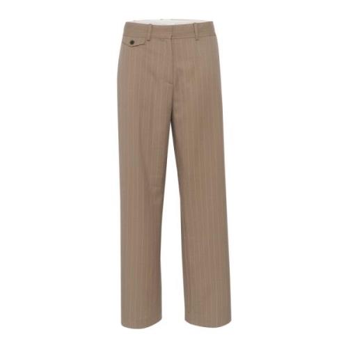 Pinstripe Straight-Leg Broek Walnoot Karen by Simonsen , Brown , Dames