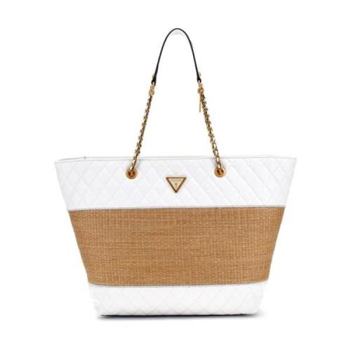 Rafia Shopper Tas Guess , White , Dames