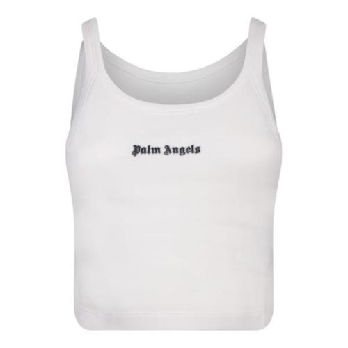 Chique Witte Top met Logo Print Palm Angels , White , Dames