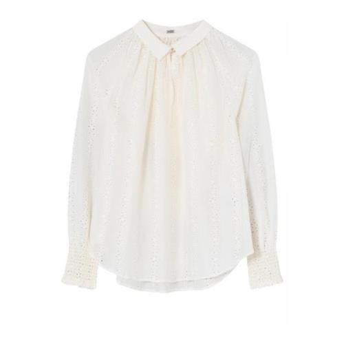 Feminine Blouse met V-Hals en Smock Manchetten Gustav , Beige , Dames