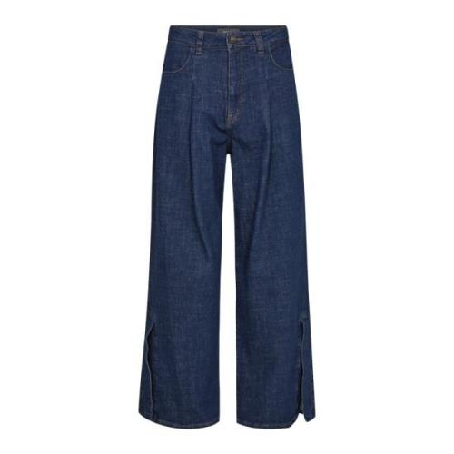 Wijde Pijp Hoge Taille Jeans Donkerblauw MOS Mosh , Blue , Dames