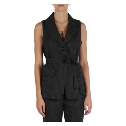 Gestreepte Mouwloze Wollen Vest Emme DI Marella , Black , Dames