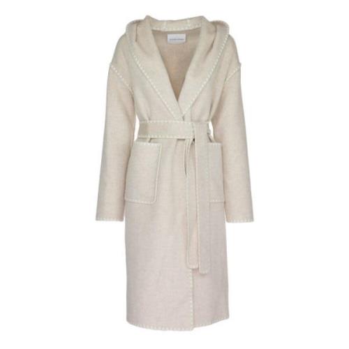 Wollen Hood Wrap Jas Zakken Vicario Cinque , Beige , Dames