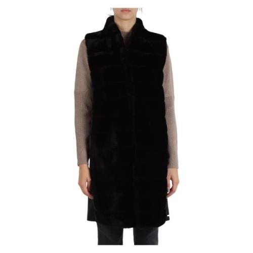 Faux Fur and Wool Vest Emme DI Marella , Black , Dames