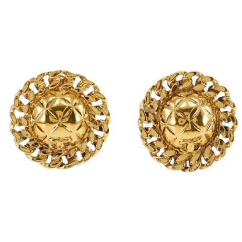 Pre-owned Metal earrings Chanel Vintage , Yellow , Dames