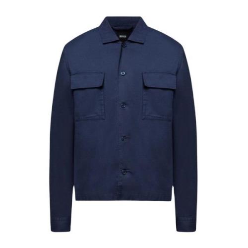 Navy Overshirt Knoopsluiting Kraag Zakken Hugo Boss , Blue , Heren