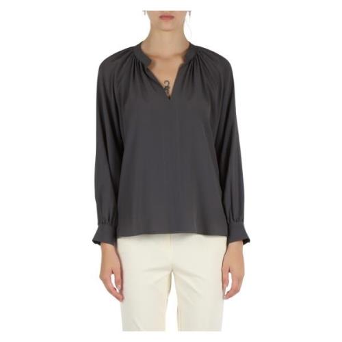 Zijden V-hals blouse met lange mouwen Emme DI Marella , Gray , Dames