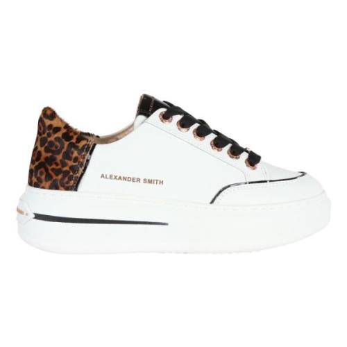 Leren Sneakers met Contrast Inzetstukken Alexander Smith , White , Dam...