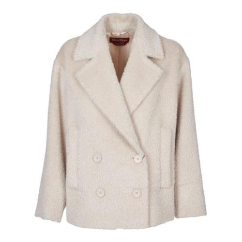 Bruine Double-Breasted Jas Alpaca Wol Max Mara Studio , Beige , Dames