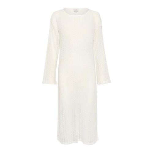 Stijlvolle Midi Jurk met Gedetailleerd Patroon Kaffe , White , Dames