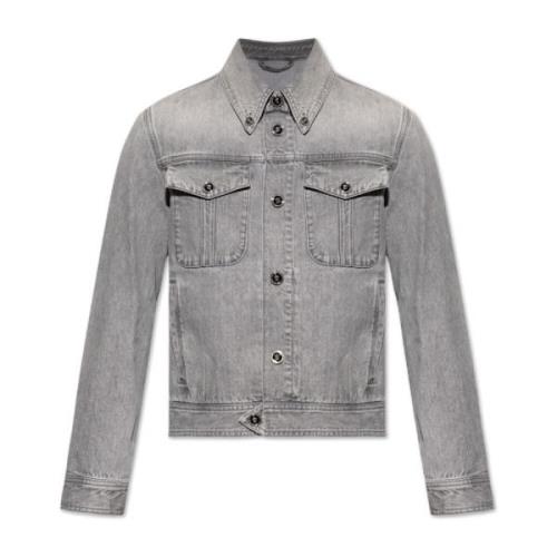 Denim jas met logo Versace , Gray , Heren