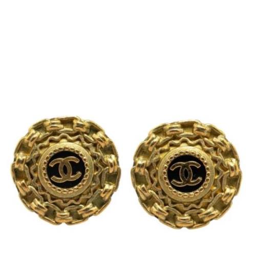 Pre-owned Metal earrings Chanel Vintage , Yellow , Dames