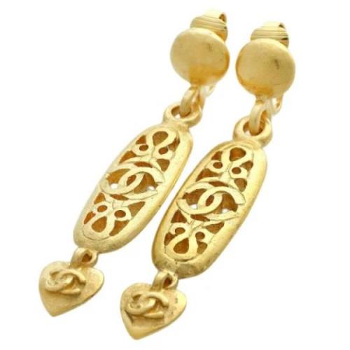 Pre-owned Metal earrings Chanel Vintage , Yellow , Dames