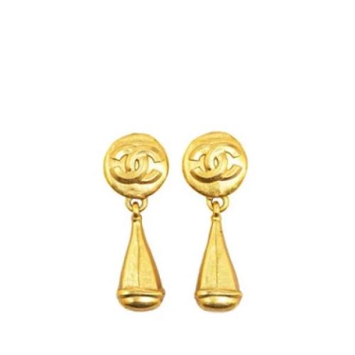 Pre-owned Metal earrings Chanel Vintage , Yellow , Dames