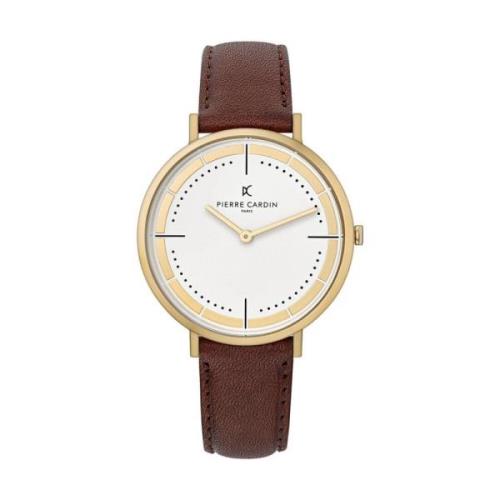 Gouden Heren Quartz Analoog Leren Horloge Pierre Cardin , Yellow , Her...