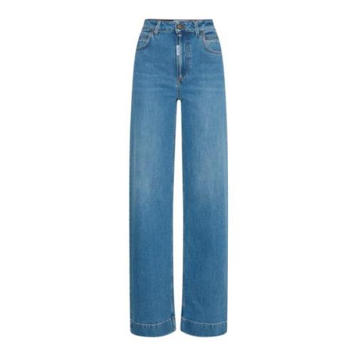 Hoge taille Stonewash Jeans met Flare Ball , Blue , Dames