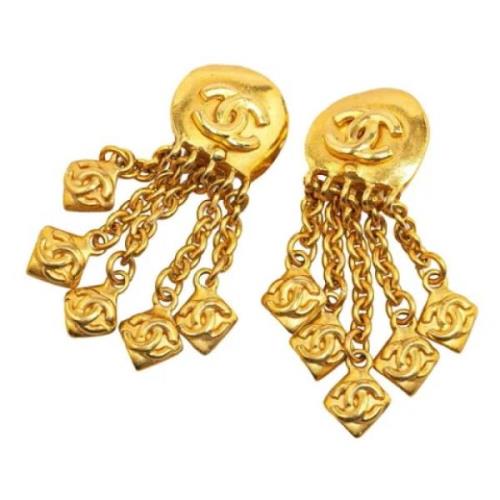 Pre-owned Metal earrings Chanel Vintage , Yellow , Dames