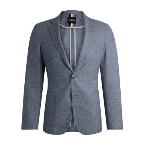 Slim-Fit Colbert met Microdessin Hugo Boss , Blue , Heren