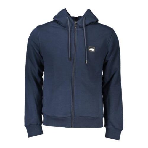 Blauwe Hoodie met Rits en Contrastdetails Cavalli Class , Blue , Heren