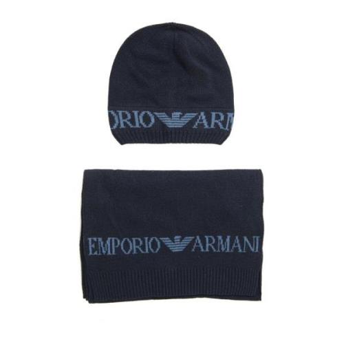 Italiaans Design Sjaal en Hoed Set Emporio Armani , Blue , Heren